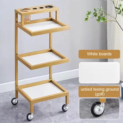 Modern Portable Gold Trolley with 4 Universal Wheels Stainless Steel 3-Tray Beauty Salon Rolling Workstation for Workshop Use