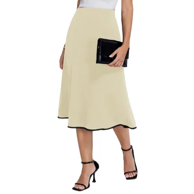 OEM Mid-Calf Bodycon Women's High Waist Midi Skirts with Mermaid Hem Elastic Waistline Contrast Color Hemline