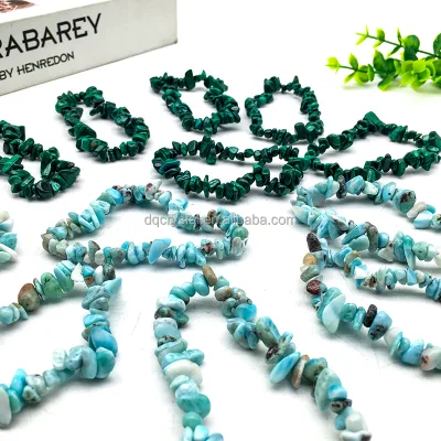 Wholesale Natural Crystal Larimar Chips Bracelet Crystal Craft Malachite Bracelet Chips Elastic Bracelet for Gift
