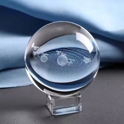 HBL 3D Universe Galaxy K9 Ball Shaped Clear Glass World Globe Crystal Earth Globe Crystal Clear 80mm Glass Balls