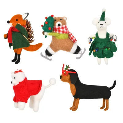 Wholesale Children's Christmas Decorations Fabric Wool Felt Animal Shape Hanging Ornaments Tree Accessories and Gifts