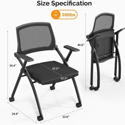 Easy Moving Wheels Modern School Mesh Foldable Training Chair with Adjustable Height and Metal Frame