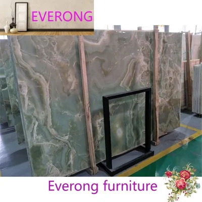 Strong Light Through Crystal Green Gold Veins Onyx Slabs Luxury Style Decoration Natural ProduEV