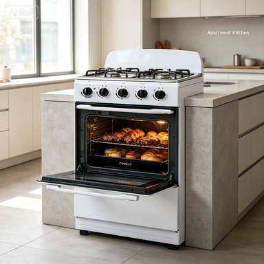 Cookat White Built-In Gas Oven Cooker 4 Burners Oven & Hob Function Stainless Steel for Home Kitchen Restaurant Small Catering
