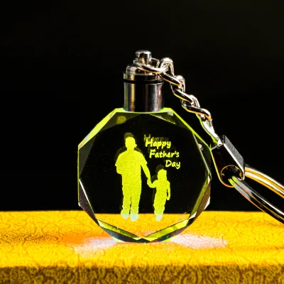 Factory Wholesale K9 Blank Led Lights Crystal Keychains Custom Laser 3d Crystal Keychain for Father's Day Gift