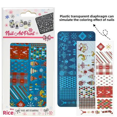Christmas Nail Art Stamping Plate Snowflake & Reindeer Themed Design with Protective Film for Holiday Manicure
