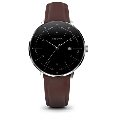 OEM Stainless Steel Customised Mens Style Waterproof Genuine Leather Strap Watches for Men
