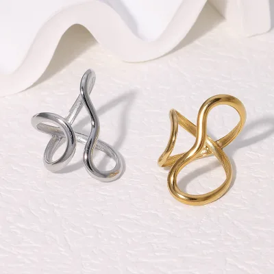 Minimalist Cold Style Irregular Smooth Line Open Ring, Bold Unique Stainless Steel Adjustable Index Finger Band Wholesale