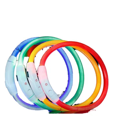 USB Rechargeable Eco-Friendly Plastic LED Light-up Flashing Pet Cat Dog Collar with Ribbons Luxury Style Quality