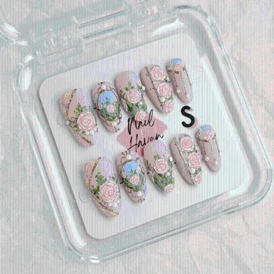 3D Full Cover Custom Logo Free Box Handmade Press on Nails Medium Length With Acrylic Powder