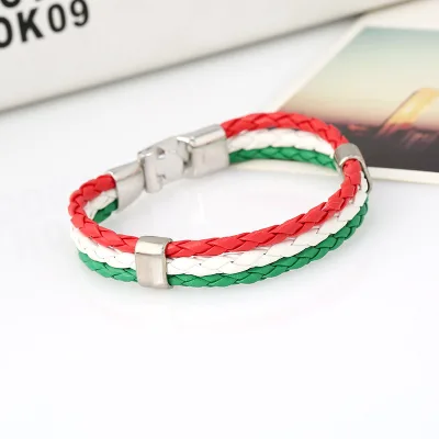 Fashion Pu Leather Woven Braided Multi Colors Woven Country Flag Bracelet Multi Colors Braided Countries Bracelet