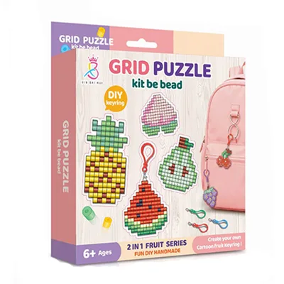 Handmade Keychain DIY Pixel Bead Kit Kids Grid Puzzle Toy Creative Mosaic Art Square Beads Keyring Making Educational Craft Toy