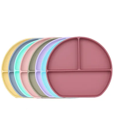 Eco-Friendly Divided Silicone Baby Feeding Plate Set Non-Toxic Food Grade Children's Tableware Includes Bib Spoon Fork