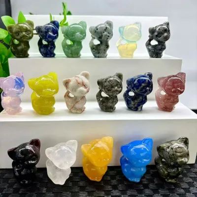 Wholesale Price 4cm Crystal Cat Figurine Natural Mixed Materials Crystal Healing Stone Mini Crystal Cat Animal Craft
