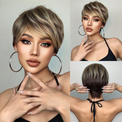 Age Reducing Stylish Short Wig Slightly Curled Full Head Cover Fashionable High Temperature Fiber Synthetic Hair