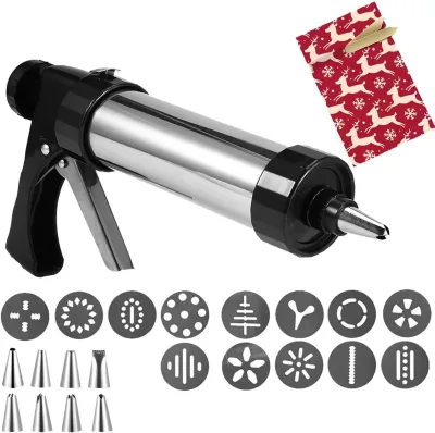 Baking Stainless Steel Cookie Press Gun13 Cookie Discs and 8 Icing Nozzles Spritz Cookie Press Gun Kit