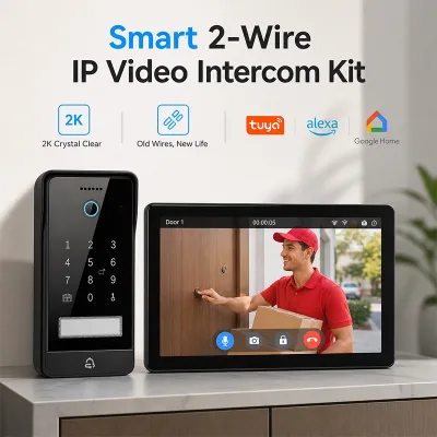 Hiwink 2 Wire IP Intercom 2K Video Doorbell System 5G WiFi Smart Home Intercom Support IC NFC Password Unlock for Apartment