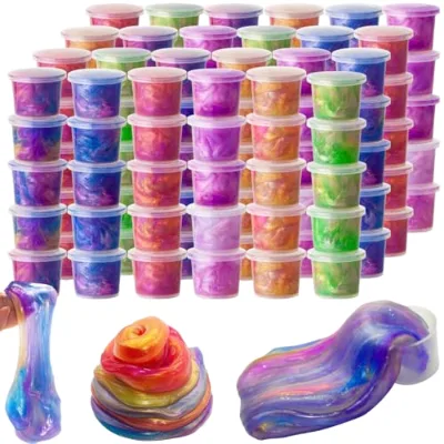 4cm 24pcs Rainbow Galaxy Starry Slime Toy Colorful Swirl Crystal Mud Fidget Stress Relief Decompression Stretchy Putty Toy