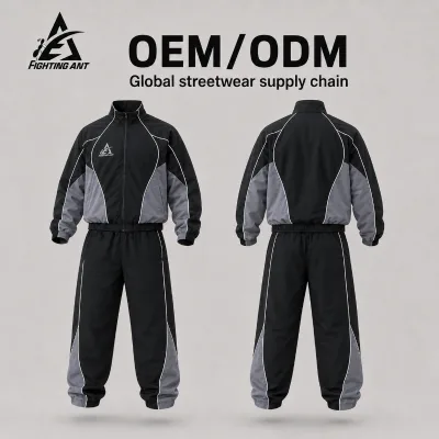 Fighting Ant Custom logo 120GSM Lightweight Wind & Water-Resistant Outer Shell Mesh Lining Nylon Contrast Zipper up Tracksuit