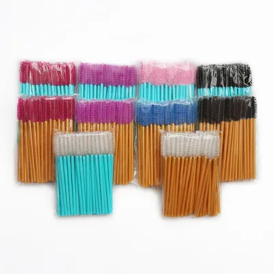 Wholesale China-made 50-piece Per Pack Disposable Nylon Lash Brushes Spiral Lash and Brow Combs Eyelash and Eyebrow Makeup Tools