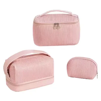 Light Luxury Portable Storage Handbag Large-Capacity Cream Toast Double-Layer PU Zipper Cosmetics Cosmetic Bag for Travel