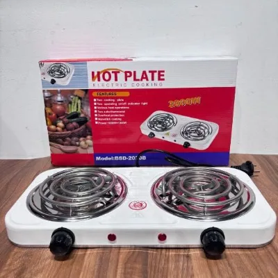 Double Burner Cast Iron Cooktop Hotplate Portable 1000W for Cooking Portable 2000w Easy to Clean  Overheat protection