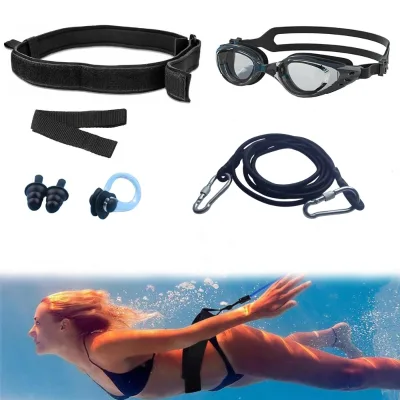 Swimming Training Resistance Bands Set with Goggles Belt Earplugs Strength Endurance Elastic Latex Rope Swim Gear Accessories