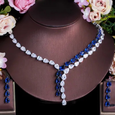 Simple Two-Color Stitching Drop Zircon Jewelry Necklace Earrings Chain for Female Wedding Dress Accessory or Engagement Gift