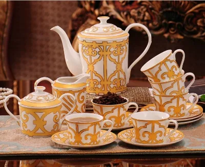 Promotional 15 Pcs Europe Luxury Fine Porcelain Coffee & Tea Sets for Gift