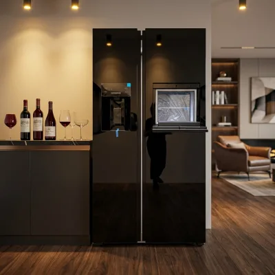 Side by Side Door Home Refrigerator with Mini Bar Frost-Free Ice Cube Water Dispensing Auto Ice Crushing Computer Glass Door