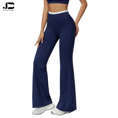 Women Clash Color Naked Sense Pants Loose Wide Legs False Two High Waist Casual Micro La Sports Fitness Pants Custom logo