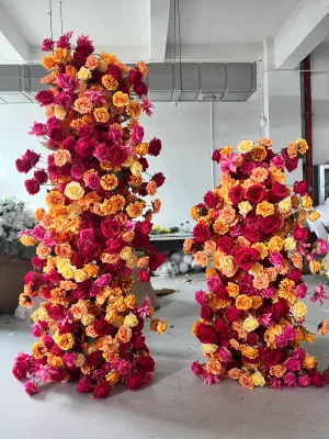 Wedding Flowers Arch Orange Pink Arrangement Banana Leaf Artificial Palm Leaves Arch Set Flower Ball for Wedding Decoration