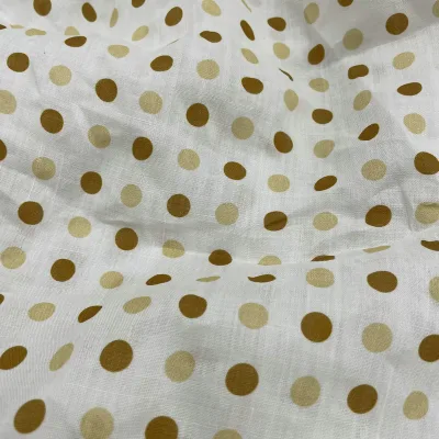 Newly Listed Modern Popular 100% Ramie Fabric Brown Dots Printed 36S 84gsm Pure Ramie for Custom Dresses