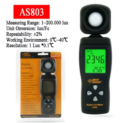 Smart Sensor AS803 Digital Photography Mini Spectrometer Actinomete Lux Meter Light Meter Luminance Tester 1-200,000 Lux Tools
