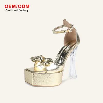New European American Summer Collection Women's Bow-Accent High-Heel Sandals Ultra-High Platform Block Runway Fashion Sexy