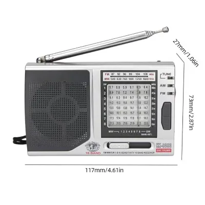10-Band AM/FM/SW Portable Radio with High-Fidelity Speaker Compact Mini Multi-Band Receiver(Silver)