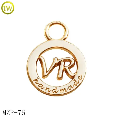 Custom Round Puller Tags Design Hollow Gold Handbag Metal Lettering Puller Logos for Women Shoes