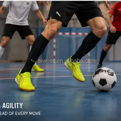 Colored Soccer Shoe Flat Rubber Anti-slip Sole Lacing up Football Wear Indoor Training Soccer Boots for Mens