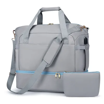 Travel Duffel Bag with USB Charging Port Weekend Overnight Bag with Wet Pocket and Shoes Compartement with Cosmetic Bag