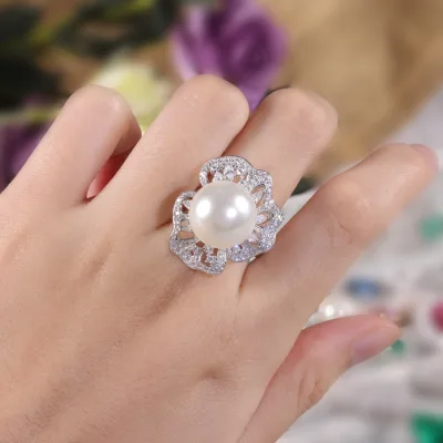 AR264 Wholesale Fine Gemstone Jewelry Factory Women Big Pearl Finger Ring Modern Sterling Silver Ring With Pearl