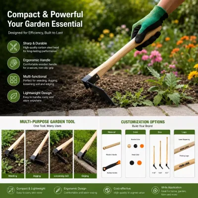 Multi-functional Carbon Steel Wooden Handle Gardening Hoe Fork Ergonomic Design for Fruit Vegetable Planting Field Tool