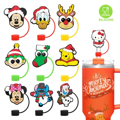 Hotselling 10mm Cartoons Christmas Straw Cover Toppers Charms for Tumbers Wholesale