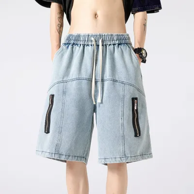 WS-007 New Arrival 2024 Collection Men Shorts With Zip Pockets Elastic Waistband Hip Hop Denim Shorts Men