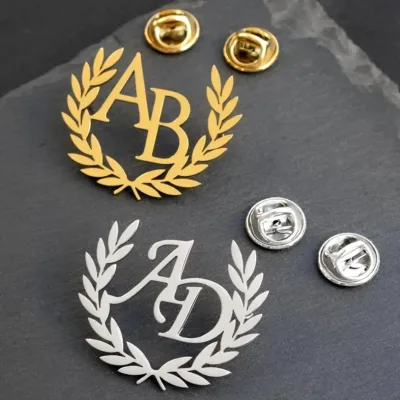 Titanium Steel Letter Cufflinks Initial Olive Branch Pin Customized Letter Leaf Branch Wedding Pin Gift for Him