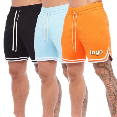 Sports Fitness Training Polyester Breathable Quick Dry Loose Striped Design Mens Mesh Basketball Shorts