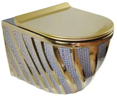 India's Best Selling Gold White Ceramic Wall Mounted Toilet Basin Modern Design One Piece Golden Electroplating for Bathroom Use
