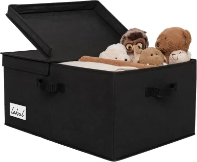 Black Covered Foldable Extra-Large Clothing Storage Box Linen Fabric Wardrobe Storage Basket Memory Keepsake Box 1-Piece Set