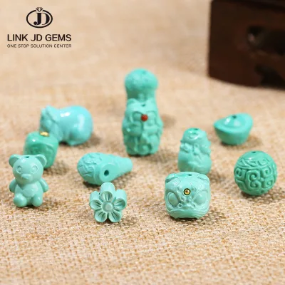 10Pcs/lot Handmade Carved Flower Lucky Cloud Ingot Shape Natural Magnesite Monpine Spacer Charm Beads for Jewelry Making
