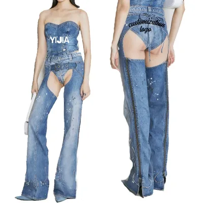 YIJIA Customized Women's Denim Corset Tight and Sexy Sweetheart Neckline with Side Zip Fastening for Summer