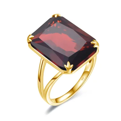 Crimson Garnet Real 925 Sterling Silver Vintage Holiday Gift Jewelry Gold Ring for Women 22k
